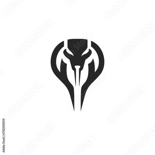 Sleek stylized black cobra snake head logo design. Modern abstract viper symbol representing power, danger, and strength.