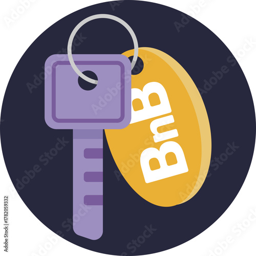 Hotel Key – A traditional room key attached to a key tag, symbolizing guest access to a bed and breakfast room.