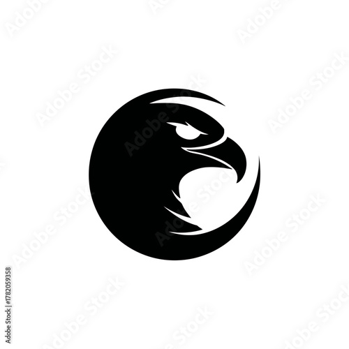 Powerful black eagle head silhouette vector icon in a circle, symbolizing strength, freedom, vision, and leadership concepts.