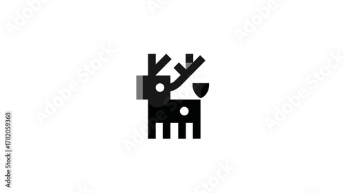 Minimalist black pixel art style deer or reindeer icon with antlers on a clean white background. Simple digital graphic element.