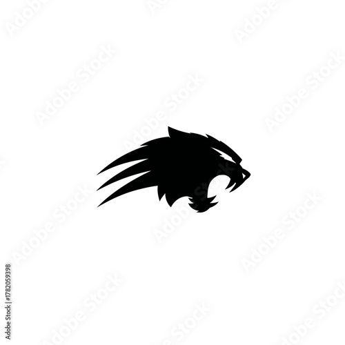 Fierce roaring big cat head silhouette. Aggressive wild feline predator mascot design. Powerful animal logo concept.