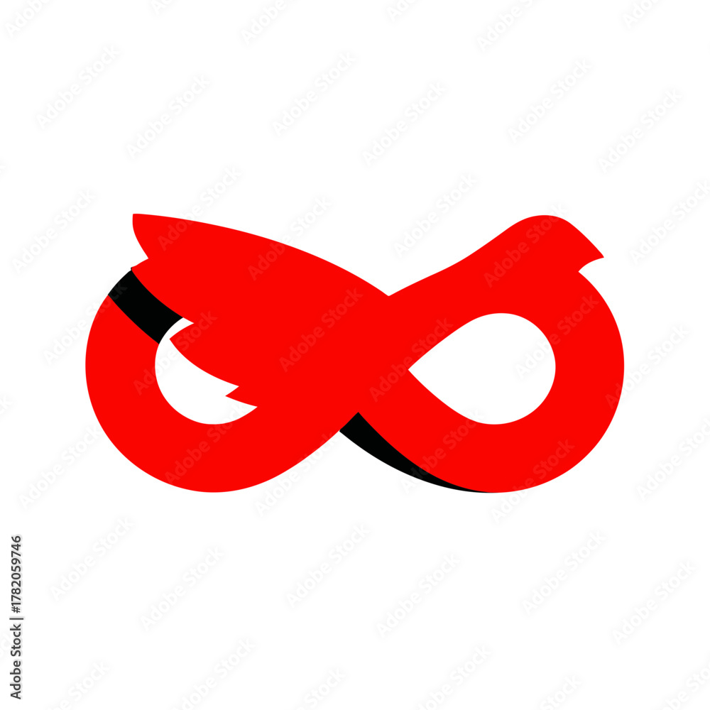Fototapeta premium Red superhero eye mask icon or infinity symbol. Graphic element for costume, mystery, or secret identity concepts on white background.