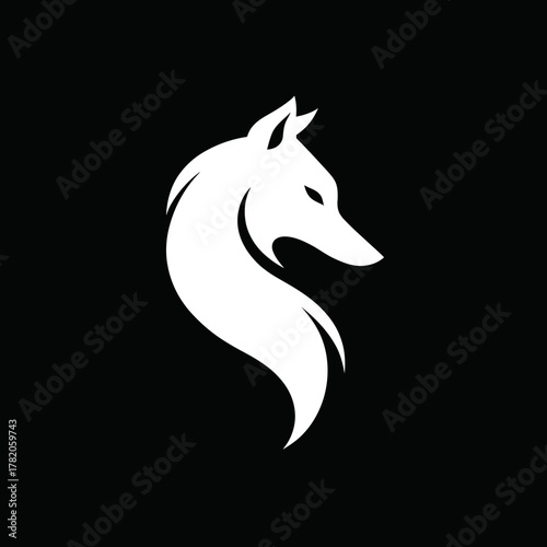 Modern Minimalist White Fox Head Silhouette Vector Illustration on Black Background with Elegant Stylized Design