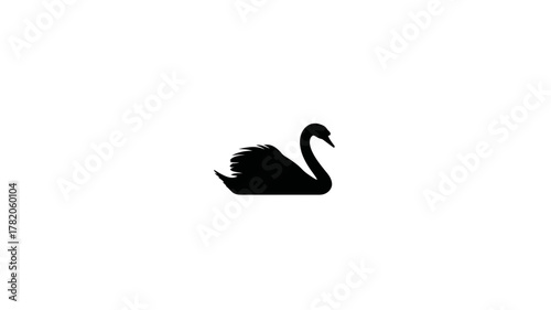 Elegant Black Swan Silhouette Icon on White Background, Minimalist Design for Aquatic Bird Symbol