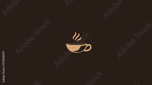 Minimalist coffee cup icon with steam rising, a warm hot beverage symbol on a dark brown background for cafe or drink concepts.