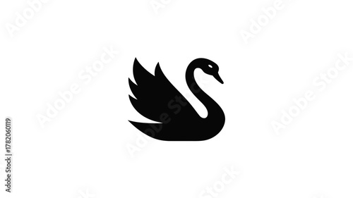 Elegant Black Swan Silhouette Icon Isolated on White Background - Simple and Graceful Vector Design Symbol