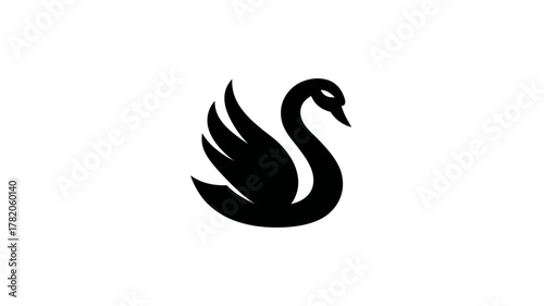 Elegant Black Swan Silhouette Illustration - Minimalist Waterfowl Bird Graphic Design Icon Isolated on White Background