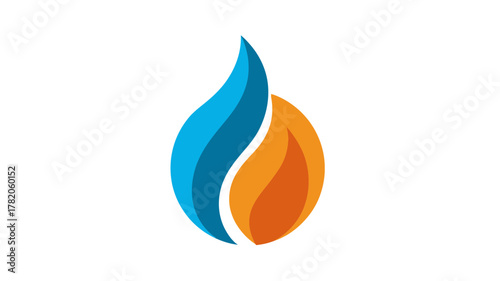 Abstract blue and orange fluid shapes icon. Modern graphic symbol representing natural gas, water, energy, heating, and cooling concepts.