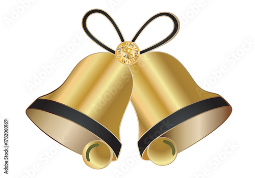 Golden festive bells with elegant black ribbon and gemstone bow