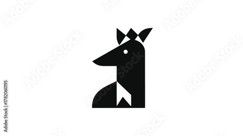 Stylized black abstract animal head with crown on white background. Graphic design element, king or knight concept.
