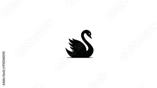 Elegant Black Swan Silhouette Vector Icon on White Background - Minimalist Graceful Waterfowl Bird Design for Branding