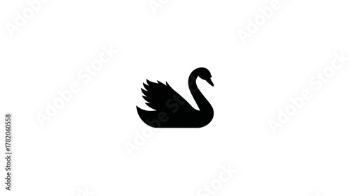 Elegant Black Swan Silhouette Icon Isolated on White Background. Graceful Bird Symbol Design Element.