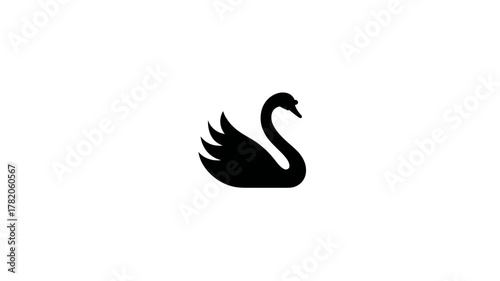 Elegant black swan silhouette on white background, simple minimalist bird icon, graphic design element, waterfowl vector illustration