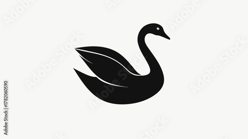 Graceful black swan vector illustration. Elegant water bird silhouette in minimalist graphic design style, isolated on white background.