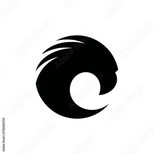 Stylized black eagle head silhouette icon. Modern minimalist bird of prey logo design element on white background.