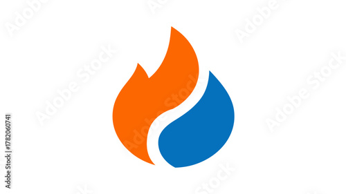 Abstract fiery flame and cool water drop icon symbolizing energy, nature, balance, heating, and cooling concepts
