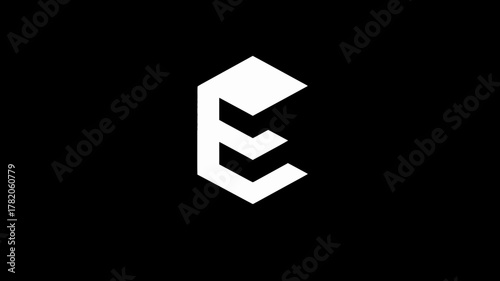 Stylized geometric letter E icon on black background. Modern minimalist alphabet symbol for branding and identity.