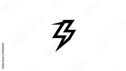 Dynamic stylized black lightning bolt icon. Modern abstract thunder power energy symbol on a white background, concept of speed or electricity.