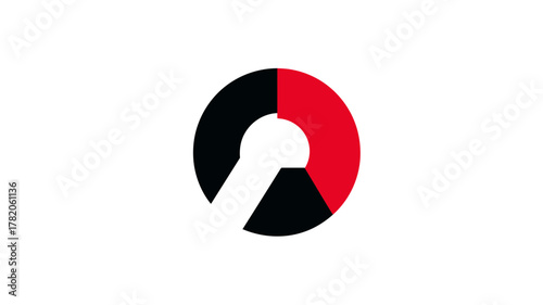 Abstract geometric circle icon with red and black segments on a white background, modern graphic design element.
