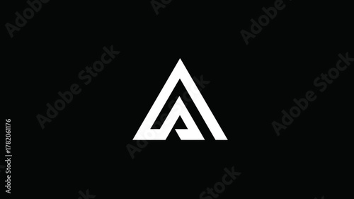Modern Minimalist White Geometric Letter A Symbol on Black Background - Abstract Triangle Logo Design