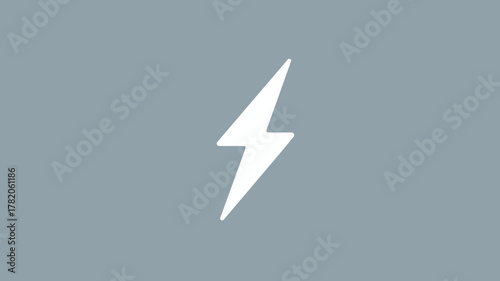 White Lightning Bolt Icon on Grey Background - Modern Graphic Symbol for Speed, Power, Energy, Electricity