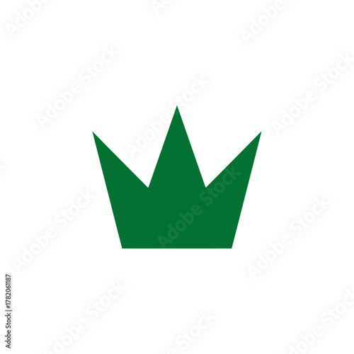 Simple green crown icon graphic. Minimalist royalty symbol for king, queen, princess, or prince. Vector illustration.