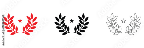 laurel wreath vector icon set, laurel wreath branch icon vector, silhouette and line art