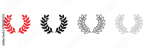 laurel wreath vector icon set, laurel wreath branch icon vector, silhouette and line art