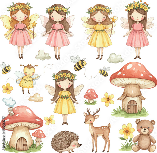 Whimsical forest fairies and woodland creatures