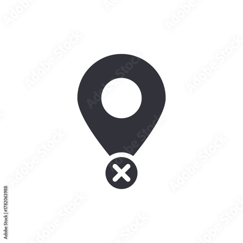 Location Pin With Cross Mark Minimalist Concept Icon
