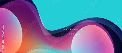 Abstract fluid shapes overlap, creating vibrant color gradients. Blue dominates top portion, transitioning into pinks, purples below. Text reads background design.
