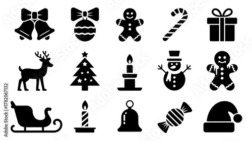 Christmas icons and symbols isolated on white background