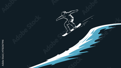 Dynamic snowboarder carving through fresh powder, exhilarating winter sport adventure in snowy mountains, perfect for extreme sports and travel campaigns