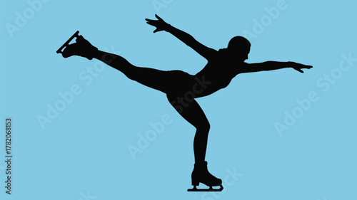 Elegant ice skater silhouette striking a stunning pose on light blue, perfect for winter sports promotions and figure skating event marketing materials