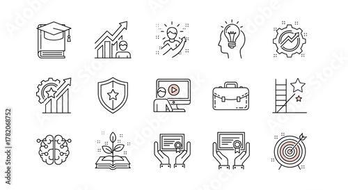 Upskill Editable Line Icon Set for Personal Growth, Career Development, E-learning, and Training: Vector Illustration for Skill Enhancement Workflow Pack