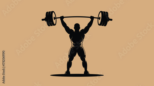 Dynamic silhouette of weightlifter powerfully lifting heavy barbell overhead, inspiring fitness, strength, and peak athletic performance illustration