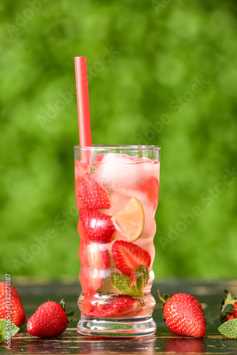 Glass of strawberry lemonad...