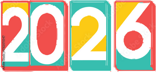 Vibrant "Happy New Year 2026" celebration graphic with colorful blocks, perfect for festive greetings and seasonal marketing campaigns.