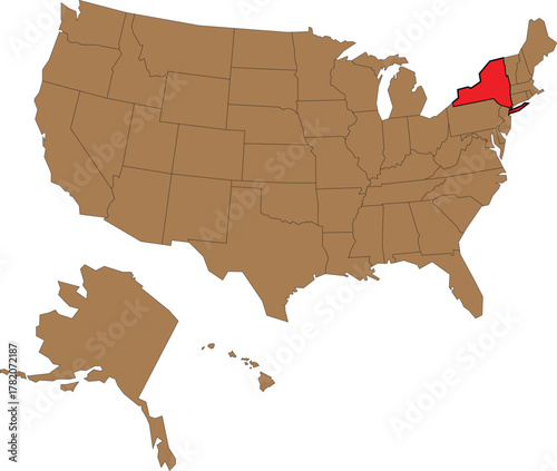 United States Map with New York State Highlighted in Red