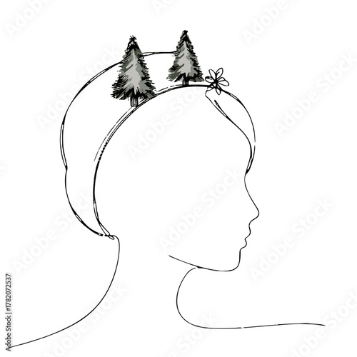 Headband with mini Christmas trees Headwear, children's headbands, costume accessories outline / minimal linear vector