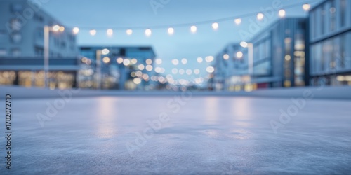 Ultra realistic minimalist city ice rink scene with holiday lights