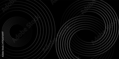 Halftone circular dotted frames set. Circle dots texture isolated on white background. Spotted spray texture. Vector abstract design element spiral circle sound wave vector logo modern