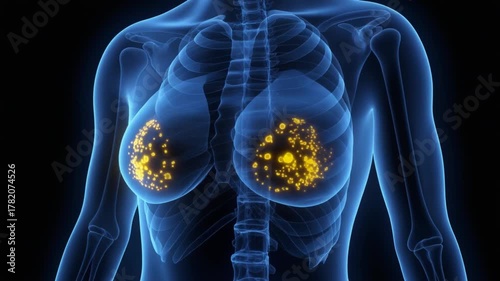 Breast Cancer Awareness Animated XRay View of Tumors in Female Anatomy