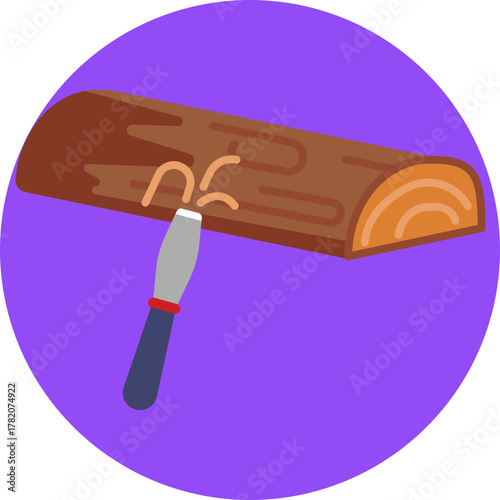 Illustration of a wooden plank or log being shaped or carved.
