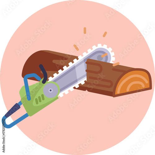 A motorized saw used by lumberjacks to cut through trees and logs.