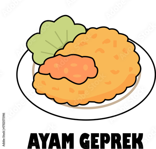 Ayam Geprek Indonesian Fried Chicken Illustration
