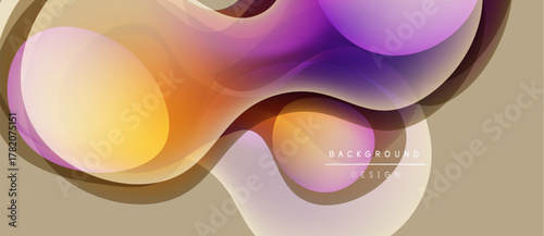 Abstract fluid shapes overlap, creating vibrant color gradients. Soft lighting enhances smooth transitions, forming modern background design.