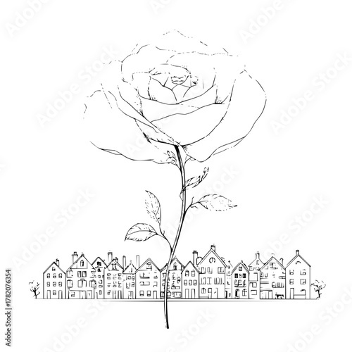 A sketch of a fisherman casting a line towards a cloud like mass above him in a minimalist style drawing