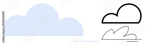 Blue shaded cloud and black-outlined cloud with simple sketch accents evoke weather, simplicity, and environment. Ideal for nature, weather, sustainability, technology, communication, abstraction
