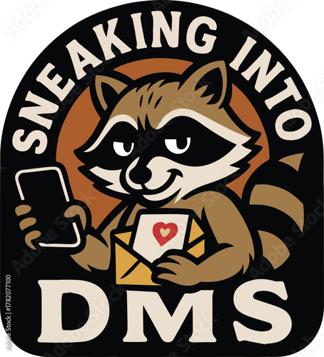 A cheeky raccoon is caught in the act, its digital espionage hinting at the secrets held within private messages, with a backdrop evoking a sense of clandestine communication.